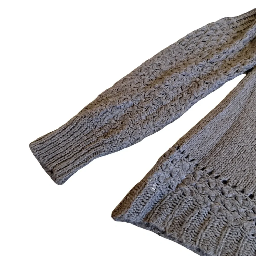 Free People Chunky Pullover V-Neck Sweater Neutral Brown Wool Stretch Size Large